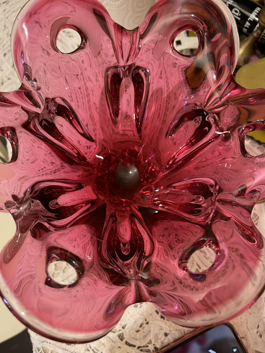 Üfürülmə şüşədən bəzək qabı – vintage üslublu, al-qırmızı (cranberry — Süfrə qabı, Bakı (3)