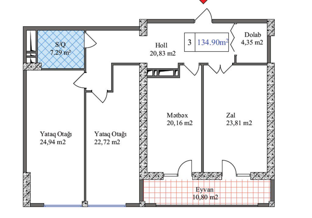Satılır 3 otaqlı yeni tikili 134.9 m² — Mənzil, Bakı (2)