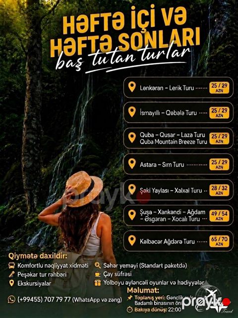 Həftə içi və həftə sonları baş tutan turlar Marşrutlar və qiymətlər — Bakı