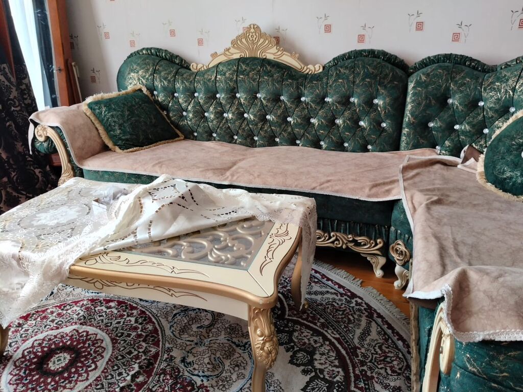 Klassik üslubda L formalı künc divan dəsti - Rəng: zümrüd-yaşıl — Mebel, Digah (2)
