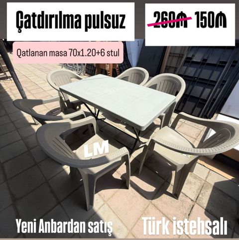Yeni Plastik masa dəsti Türk istehsalı masa+6 stul Qiymət: 150₼ — Bakı