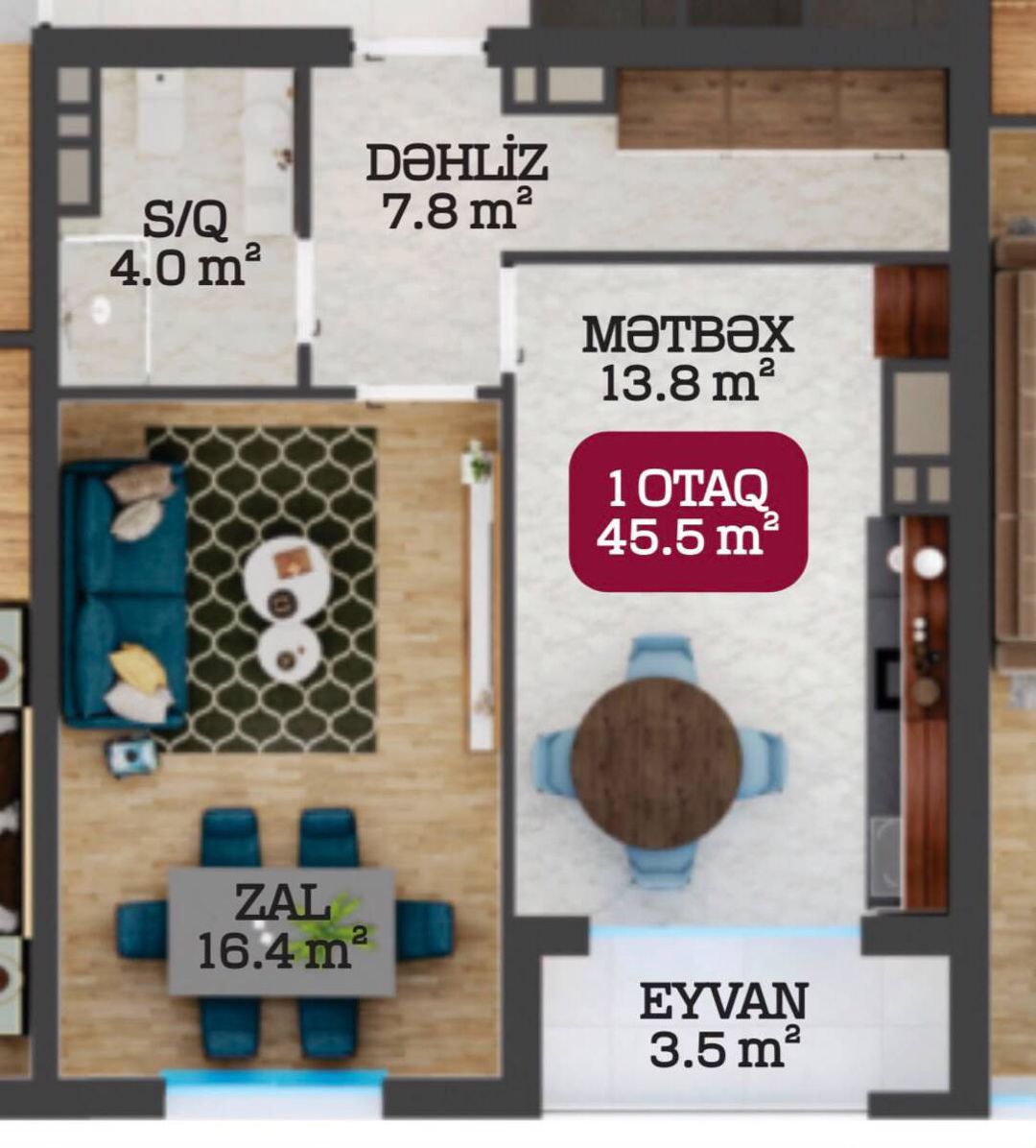 Satılır 2 otaqlı yeni tikili 45.5 m² — Mənzil, Bakı (6)
