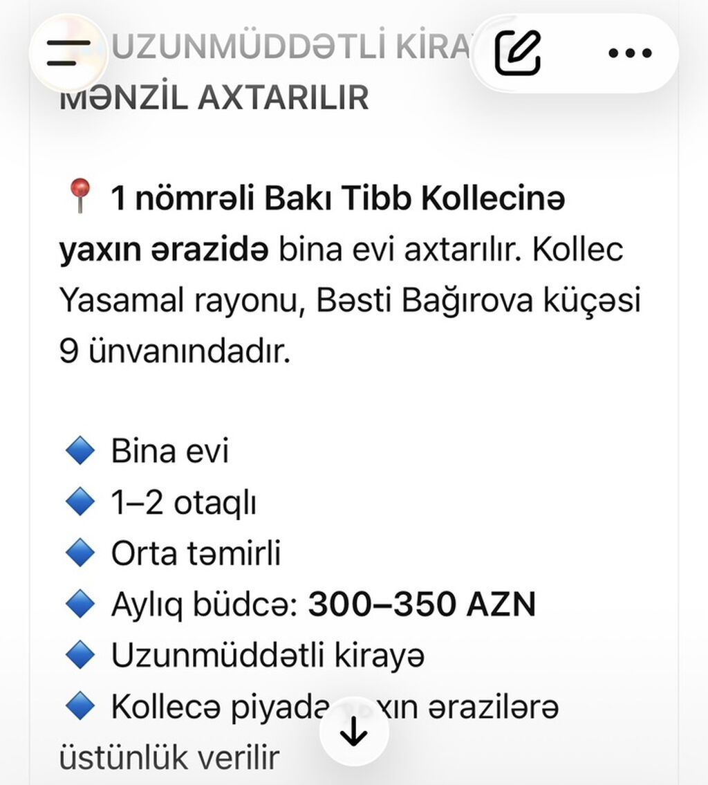 Uzunmüddətli kirayə üçün mənzil axtarılır. Tələblər: - Bakı Tibb — Daşınmaz əmlak, Digah