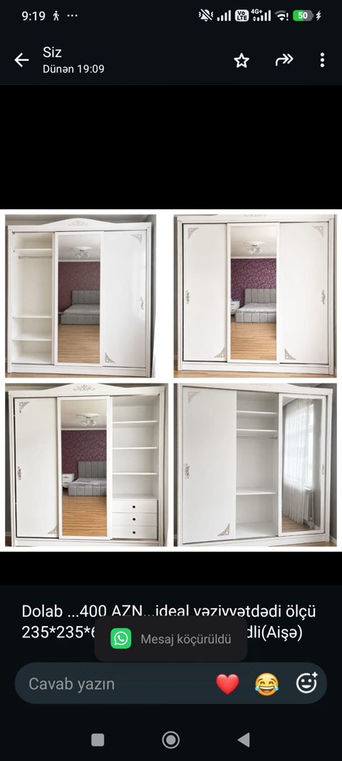 Dolab 400 AZN. ideal vəziyyətdədi ölçü 235*235*60 ünvan Kənd — Aişə Xanım — Шкафы
