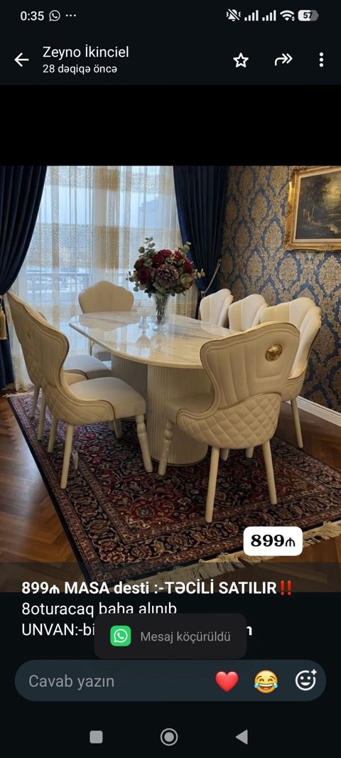 *899₼ Masa desti Satılır‼ 8oturacaq baha alınıb — Bakı
