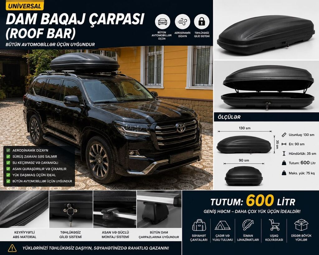 Universal dam baqaj çarpası (roof box) – bütün avtomobillərə uyğundur — Avto, Bakı
