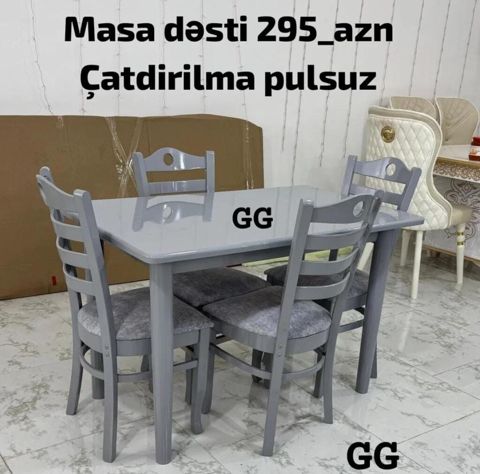 Masa dəsti – 4 stul + 1 masa Qiymət: 295 AZN Çatdırılma: pulsuz — Bakı