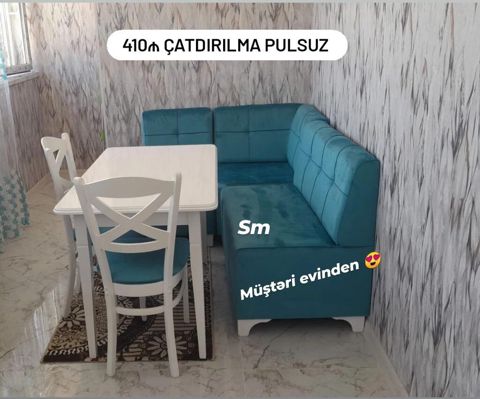 Mətbəx künc dəsti - L şəklində yumşaq künc divan: mavi rəng, kvadrat — Bakı