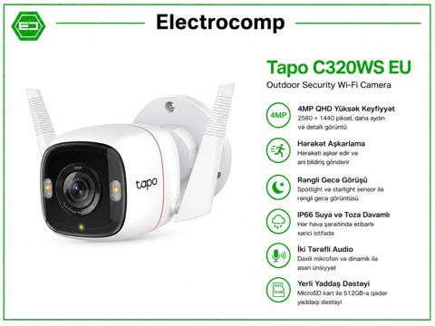 Tapo C320WS EU Outdoor Security Wi-Fi Camera 4MP QHD — Bakı