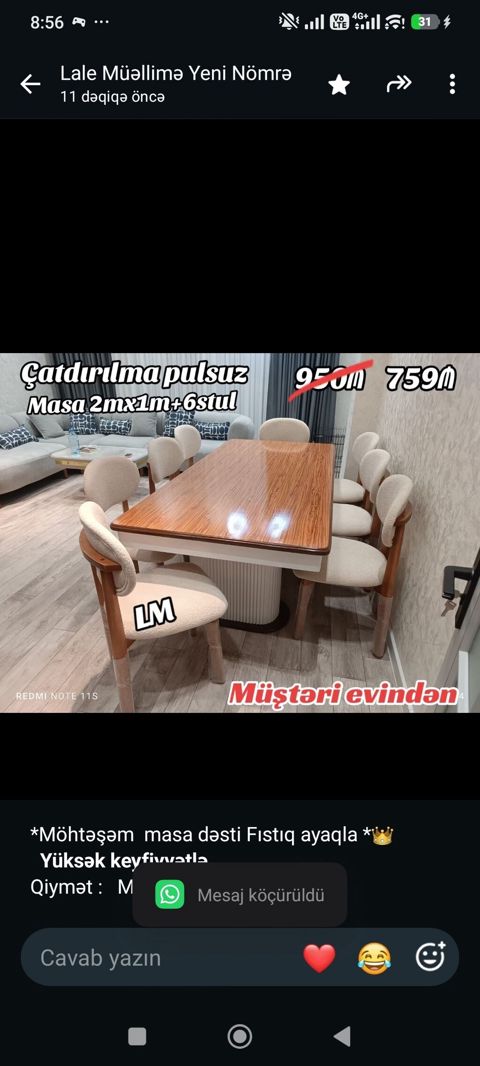 *Möhtəşəm masa dəsti Fıstıq ayaqla *Yüksək keyfiyyətlə* — Bakı