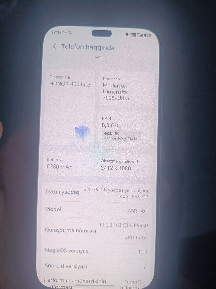 Honor 400 Lite Velvet Grey 256GB/8GB — Smartfonlar, Bakı (7)