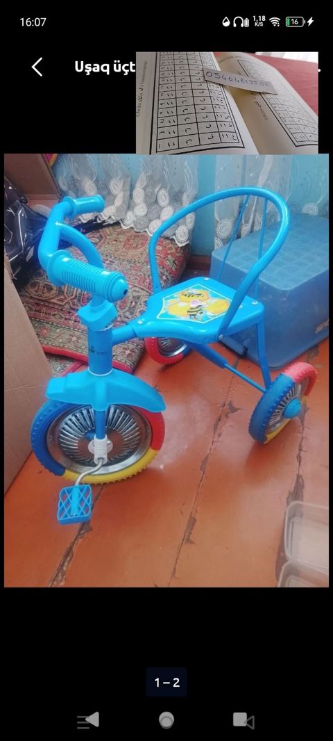 Uşaq üçtəkərli velosipedi - Rəngarəng dizayn: mavi gövdə, çoxrəngli — Bakı