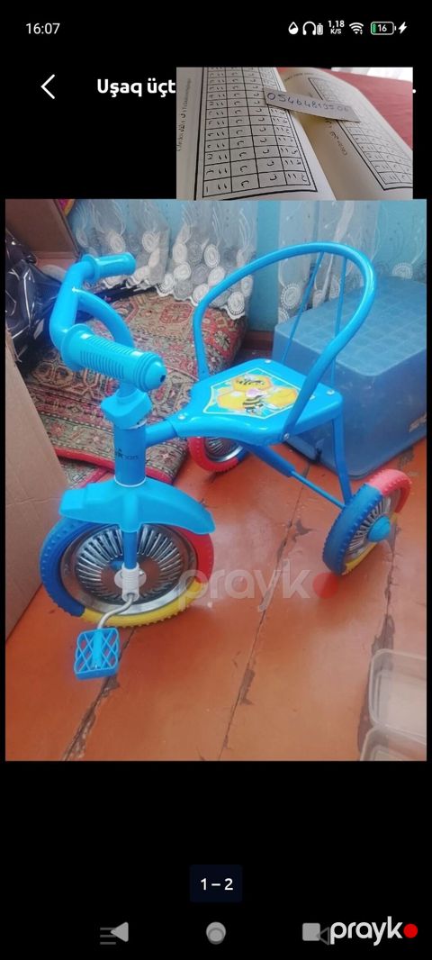 Uşaq üçtəkərli velosipedi - Rəngarəng dizayn: mavi gövdə, çoxrəngli — Bakı
