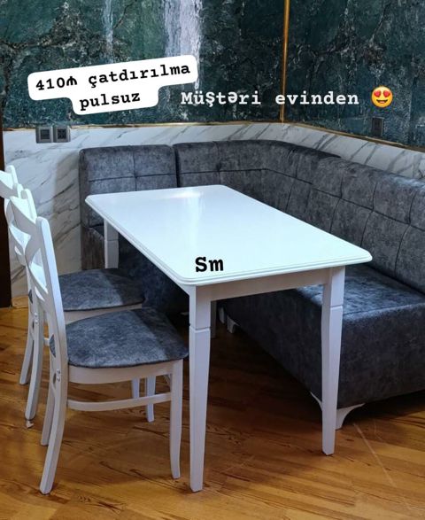 Mətbəx üçün künc dəsti Tərkib: ağ rəngli düzbucaqlı masa, 2 ədəd ağ — Bakı