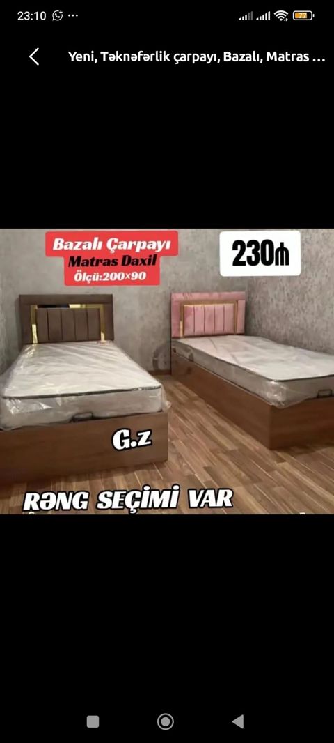Tək nəfərlik bazalı çarpayı – matras daxil - Ölçü: 200×90 sm - Bazalı — Bakı