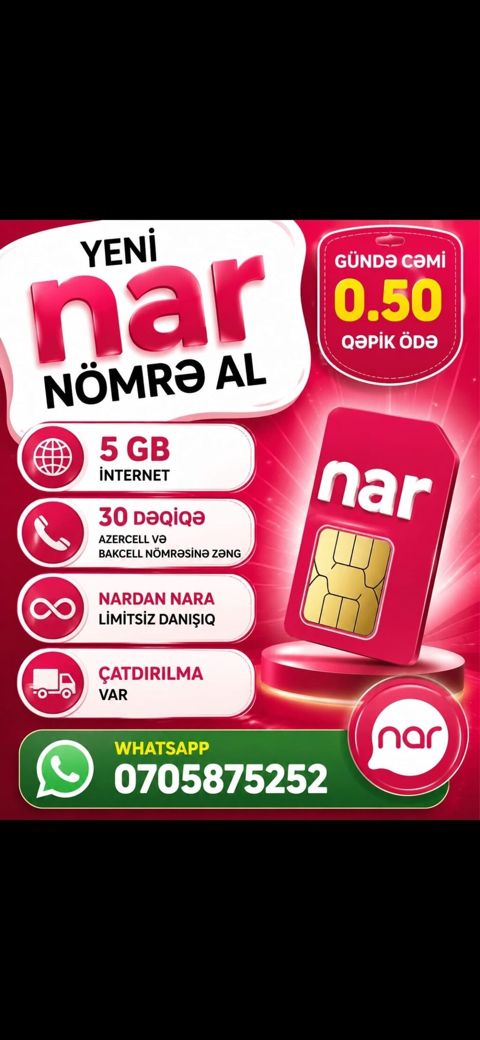 Yeni Nar nömrə paketi - Gündə cəmi 0.50 qəpik ödə - 5 GB internet — Bakı