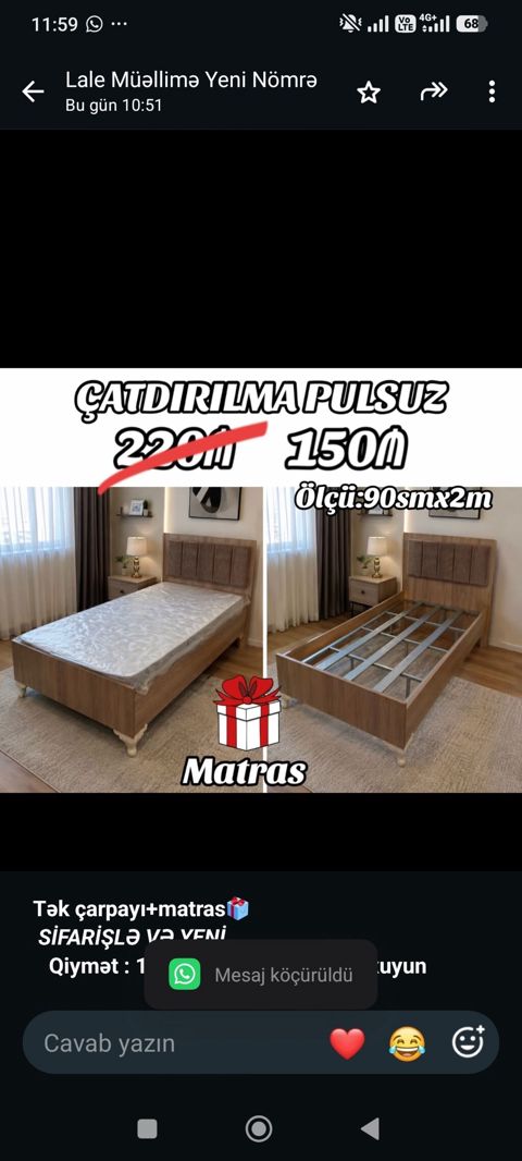 *Tək çarpayı+matras _*Sifarişlə VƏ Yeni*_ *Qiymət — Bakı
