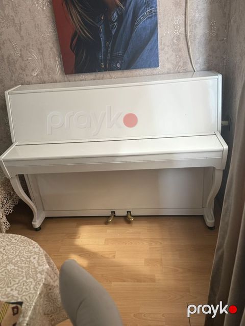 Akkord şaquli pianino – ağ rəngdə, klassik dizayn. - Korpus: parlaq — Masazır