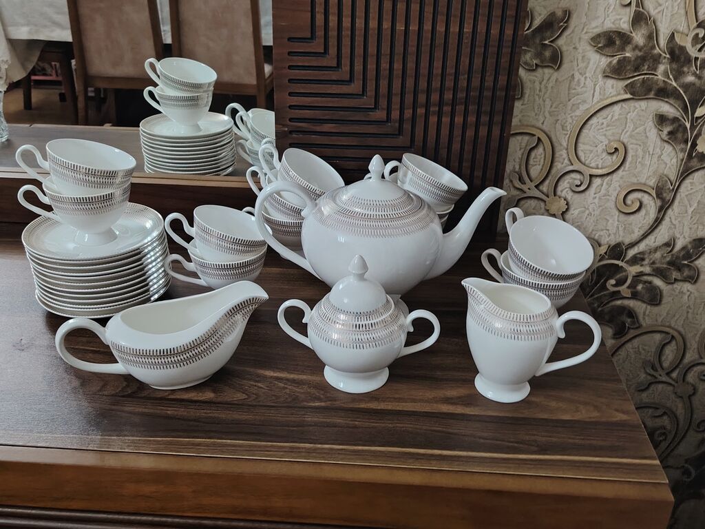 Çay dəsti, rəng - Ağ, Farfor, 12 nəfərlik — Çaynikler və qəhvə qabları, Digah (2)
