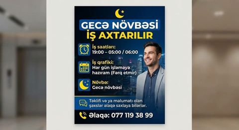 Xidmət: Gecə növbəsi üzrə iş axtaran şəxs - Növbə: Gecə növbəsi - İş — Bərdə