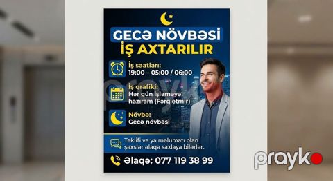 Xidmət: Gecə növbəsi üzrə iş axtaran şəxs - Növbə: Gecə növbəsi - İş — Bərdə