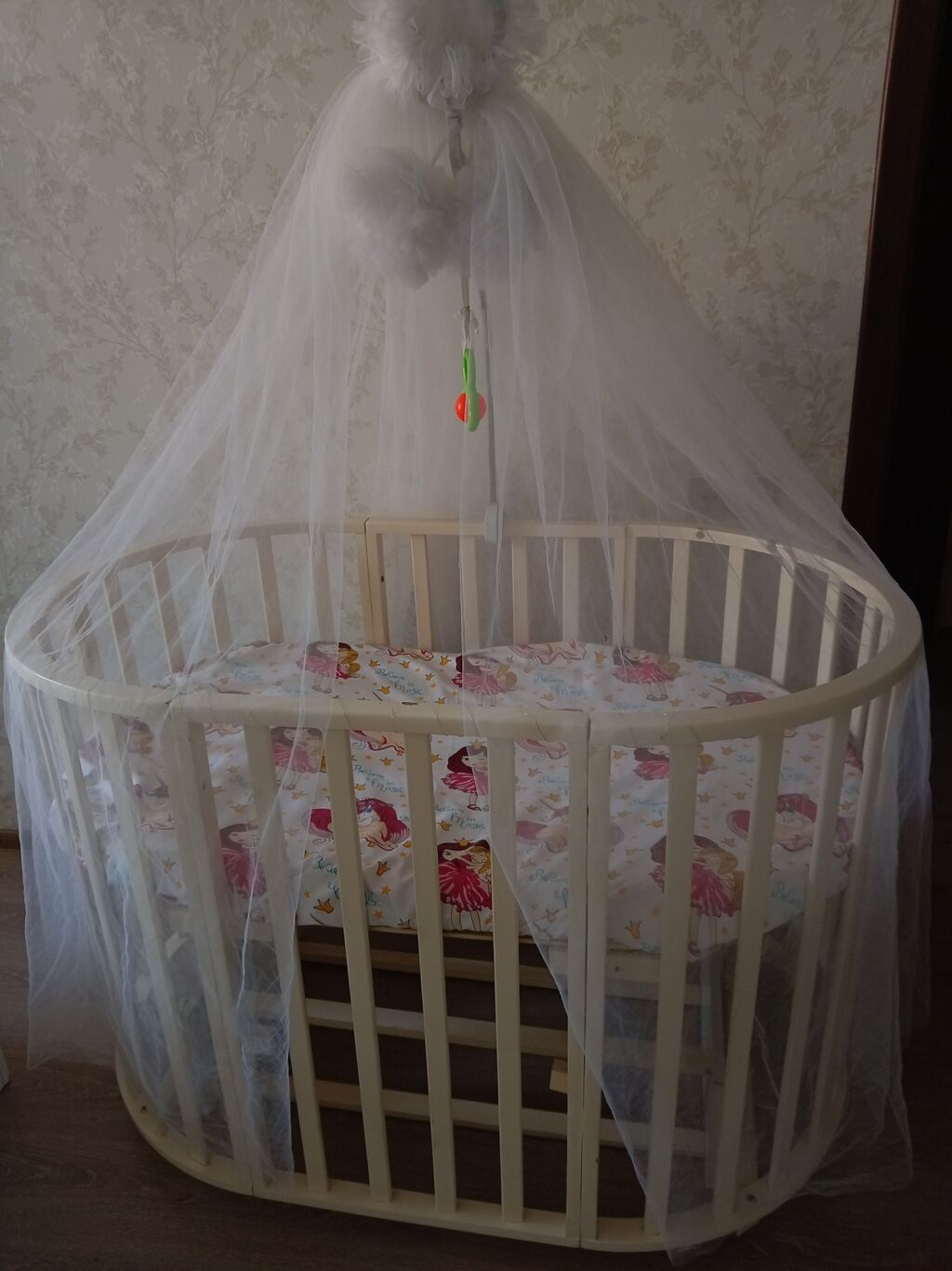 Oval formalı uşaq beşiyi – ağ rəngdə taxta karkas Xüsusiyyətlər — Mebel, Digah (2)