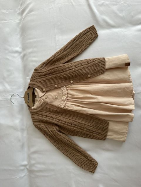 1-5-2 yaşa uyğun qız üçün dəst. Açıq çəhrayı don və qəhvəyi jaket — Bakı