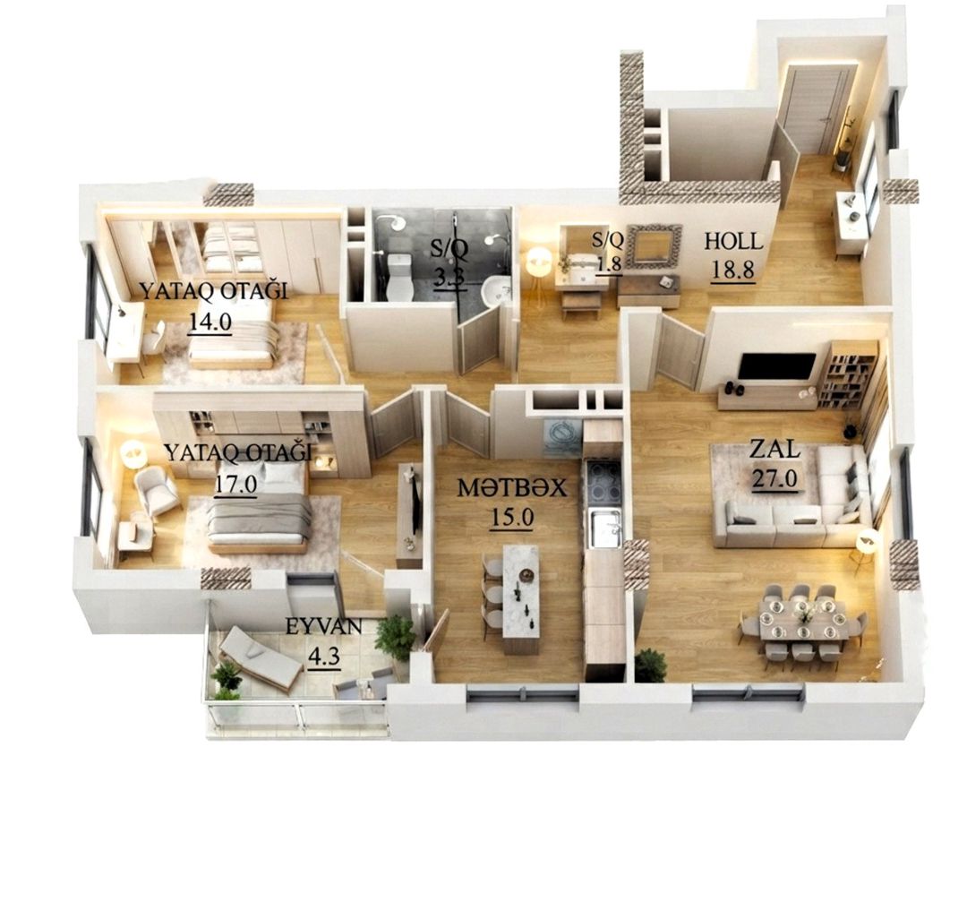 Satılır 3 otaqlı yeni tikili 105 m² — Mənzil, Bakı (2)