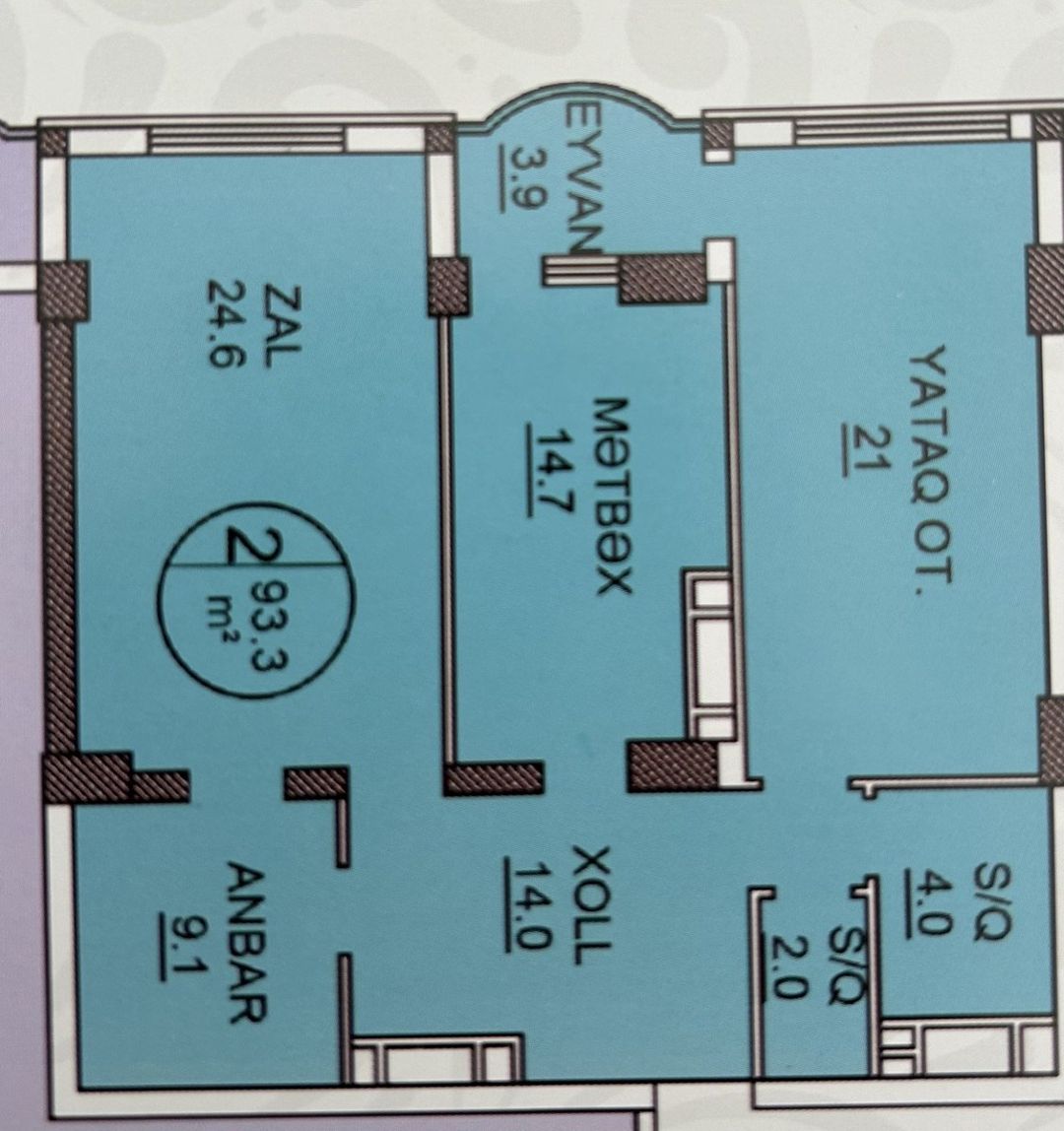 Satılır 2 otaqlı yeni tikili 93.3 m² — Mənzil, Bakı (7)