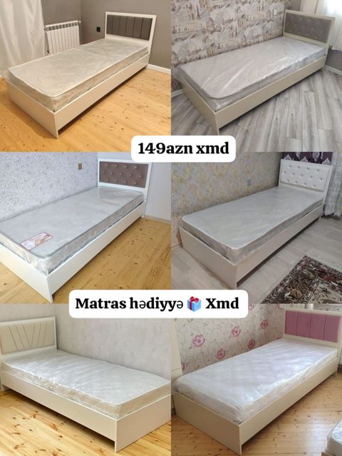 Tək nəfərlik çarpayılar – müxtəlif başlıq dizaynları ilə - Rəng: açıq — Bakı