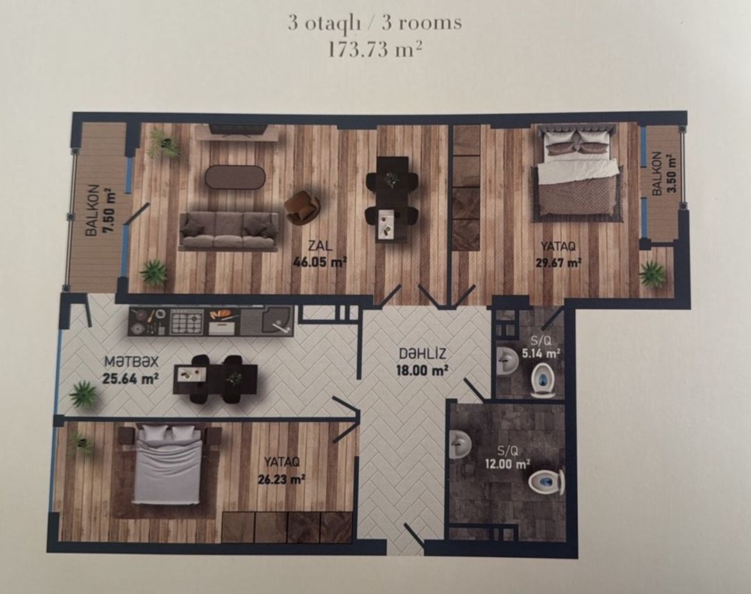 Satılır 4 otaqlı yeni tikili 174 m² — Mənzil, Bakı (3)