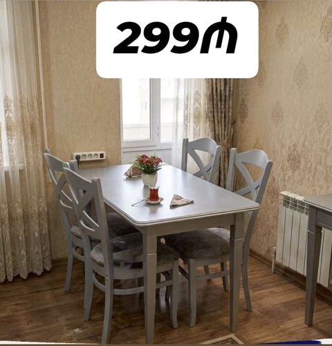 Mətbəx/yemək dəsti – 1 masa + 4 stul - Rəng: boz (neytral ton — Bakı