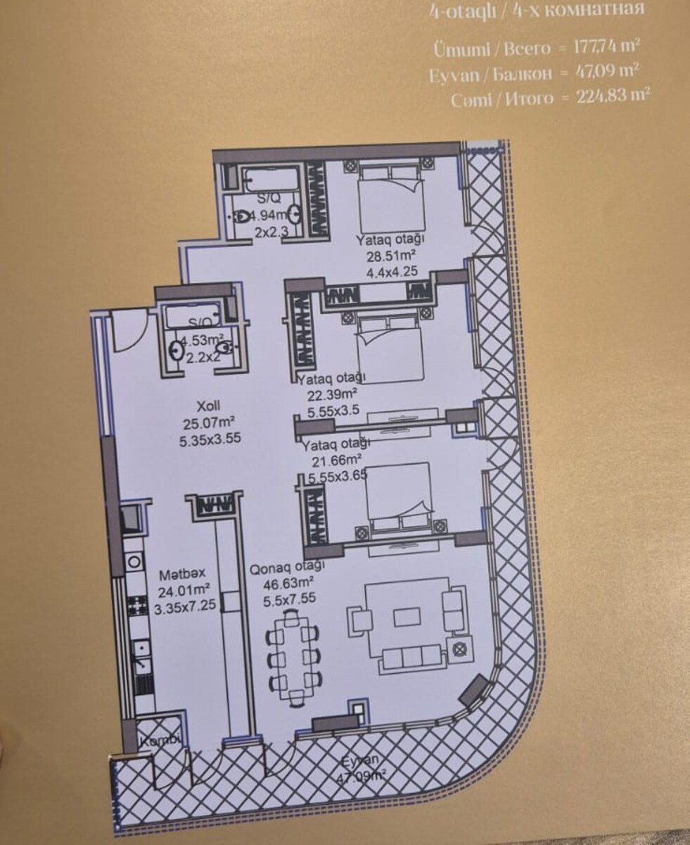 Satılır 4 otaqlı yeni tikili 225 m² — Mənzil, Bakı (4)