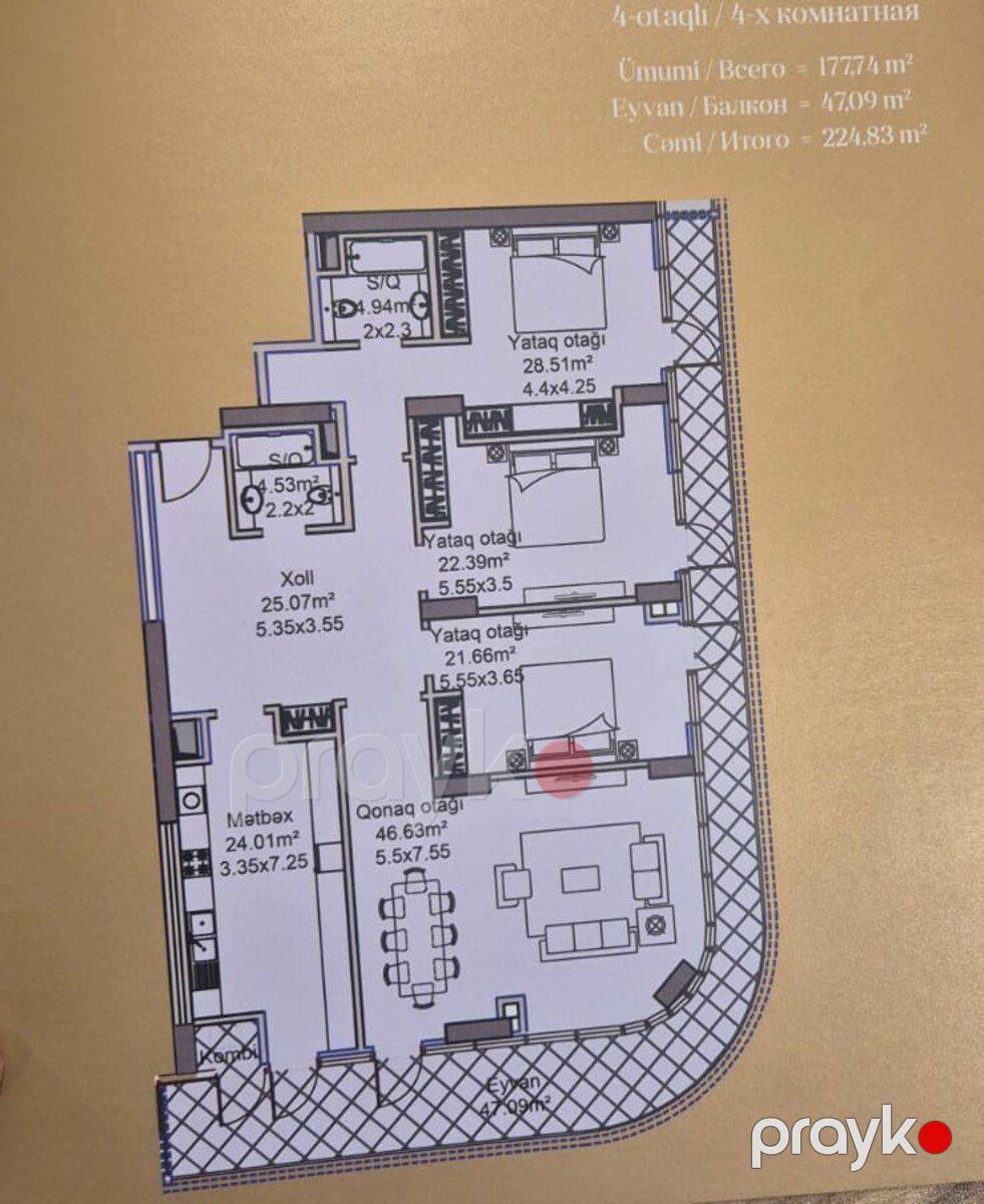 Satılır 4 otaqlı yeni tikili 225 m² — Mənzil, Bakı (4)