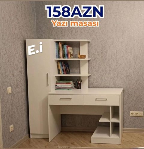Yazı masası – 158 AZN - Rəng: ağ - Künc tipli dizayn, kompak tərtibat — Bakı