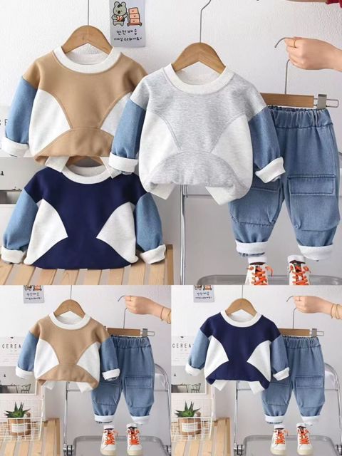 Uşaq geyim dəsti – 2 parça - Dəst tərkibi: uzunqol sweatşört + denim — Digah