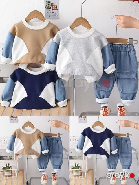 Uşaq geyim dəsti – 2 parça - Dəst tərkibi: uzunqol sweatşört + denim