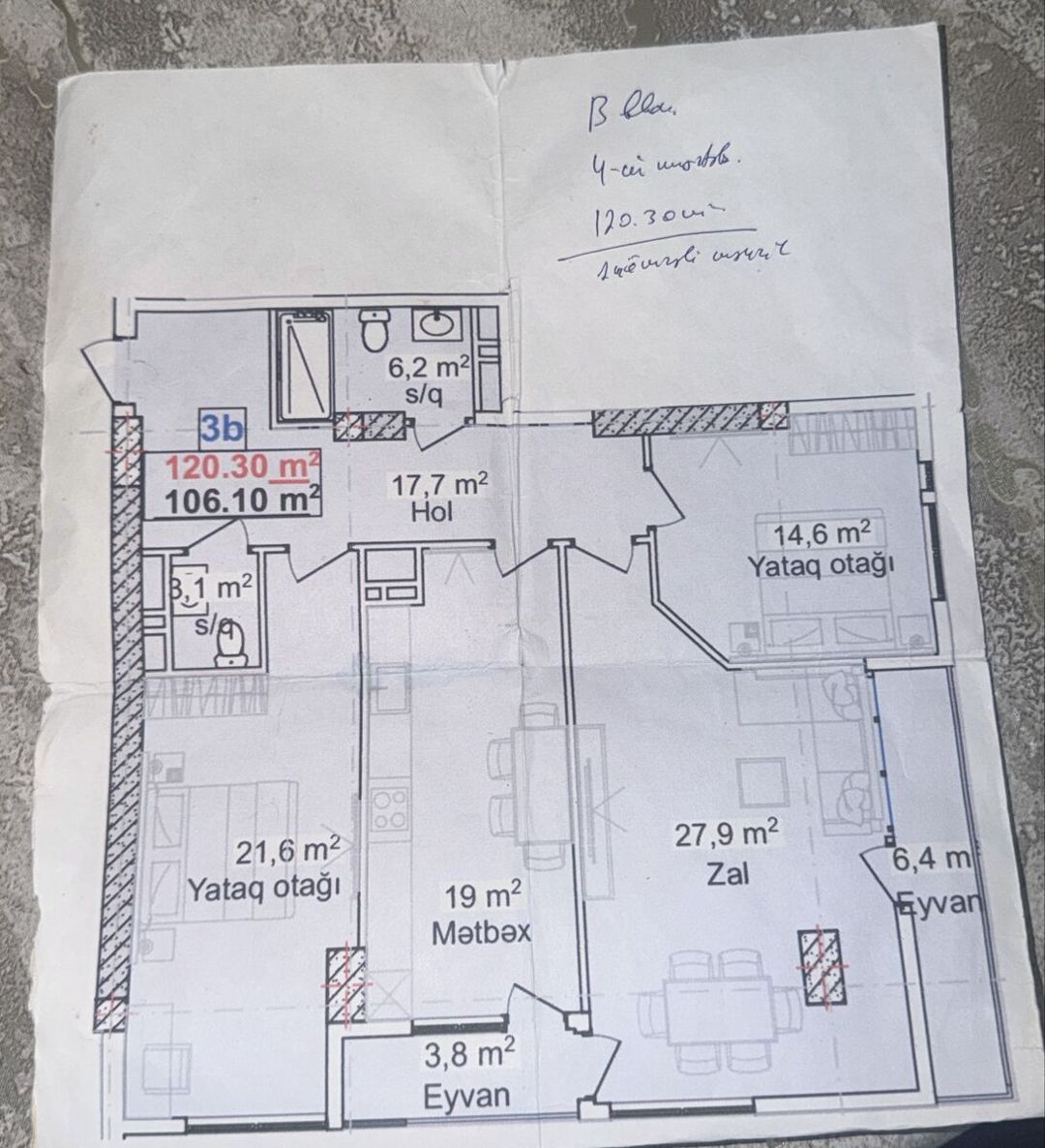 Satılır 3 otaqlı yeni tikili 121 m² — Mənzil, Bakı (2)