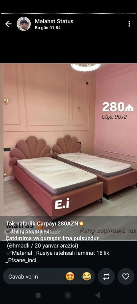 Məhsul: Tek nəfərlik çarpayı - Ölçü: 90×2 - Başlıq: yumşaq, qabarıq — Mehdiabad
