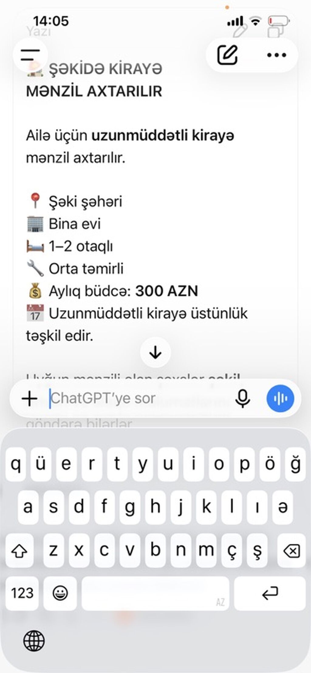 Şəkidə uzunmüddətli kirayə mənzil axtarılır. - Yerləşmə: Şəki şəhəri — Daşınmaz əmlak, Digah