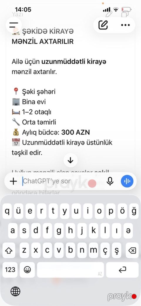 Şəkidə uzunmüddətli kirayə mənzil axtarılır. - Yerləşmə: Şəki şəhəri