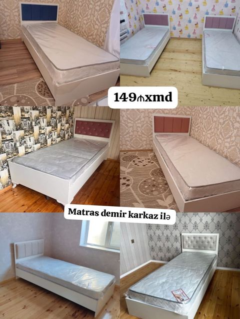 Tək nəfərlik çarpayılar – müxtəlif başlıq dizaynları ilə. Ölçü — Bakı