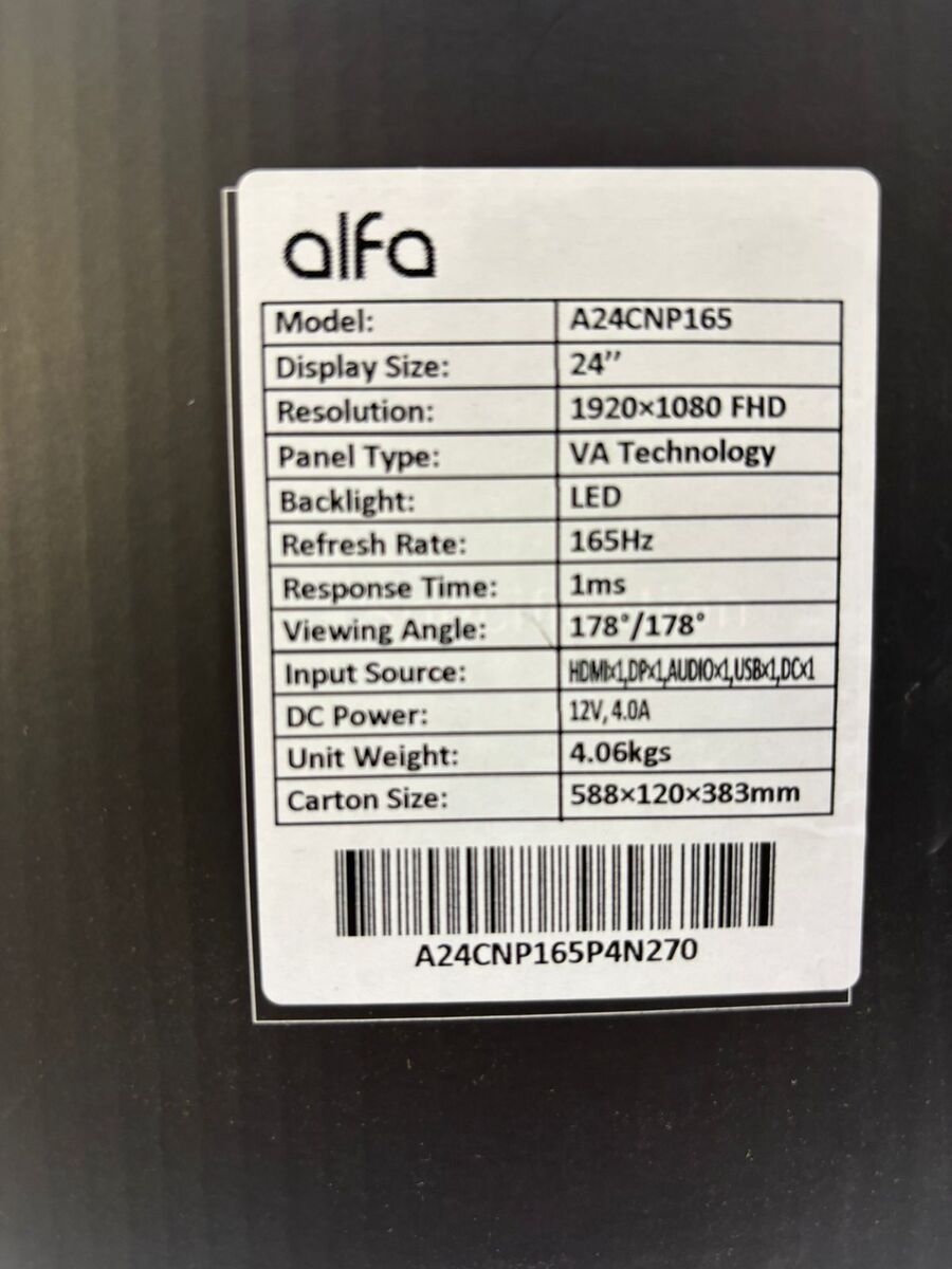 Monitor LED "Alfa, 165 Hz 24 Inch Curved" — Kompüterlər və noutbuklar, Bakı (8)