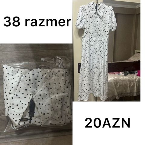Ağ rəngli, qara xallı qadın donu. - Ölçü: 38 - Model: yaxalıqlı — Masazır