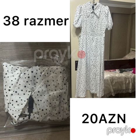 Ağ rəngli, qara xallı qadın donu. - Ölçü: 38 - Model: yaxalıqlı — Masazır