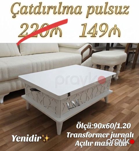 Transformer jurnal masa - Ölçülər: bağlı halda 90×60 sm, H38; açıq — Bakı