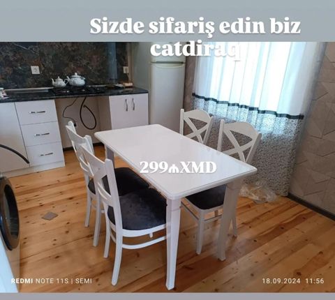 Mətbəx üçün masa və 4 stul dəsti - Rəng: ağ - Masa: düzbucaqlı forma — Mehdiabad