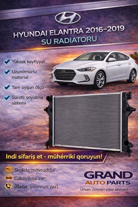 "Hyundai Elantra 2016-2018" su radiatoru — Bakı