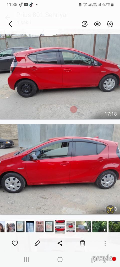 Toyota Aqua hibrid hetçbek - Rəng: parlaq qırmızı - Kuzov: 5 qapılı