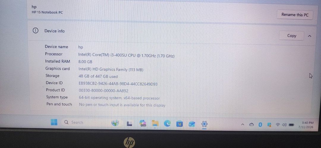 HP 15 noutbuku (512 SSD) — Noutbuklar, Bakı (9)